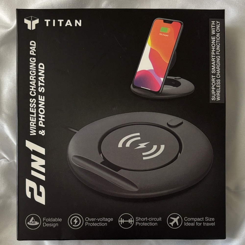 Titan 2-in-1 Black Wireless Charger and Stand